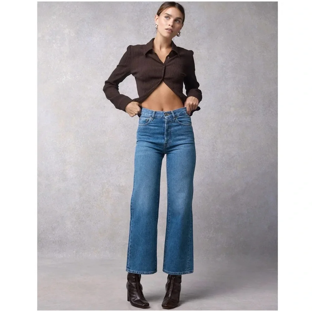 ROUJE Concorde High Waisted Flare Jeans - Indigo Blue Double Stone